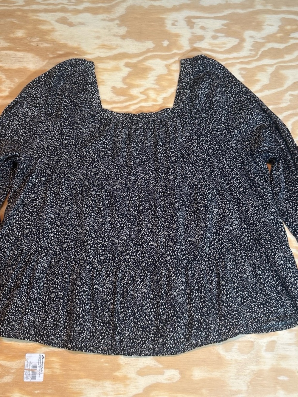Cotton/Rayon Blend 3 Tiered Square-Neck Blouse 3/4 Sleeve Size XL